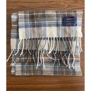 Johnstons Scarf Unisex Plaid Blue 100% Lambswool Rectangular